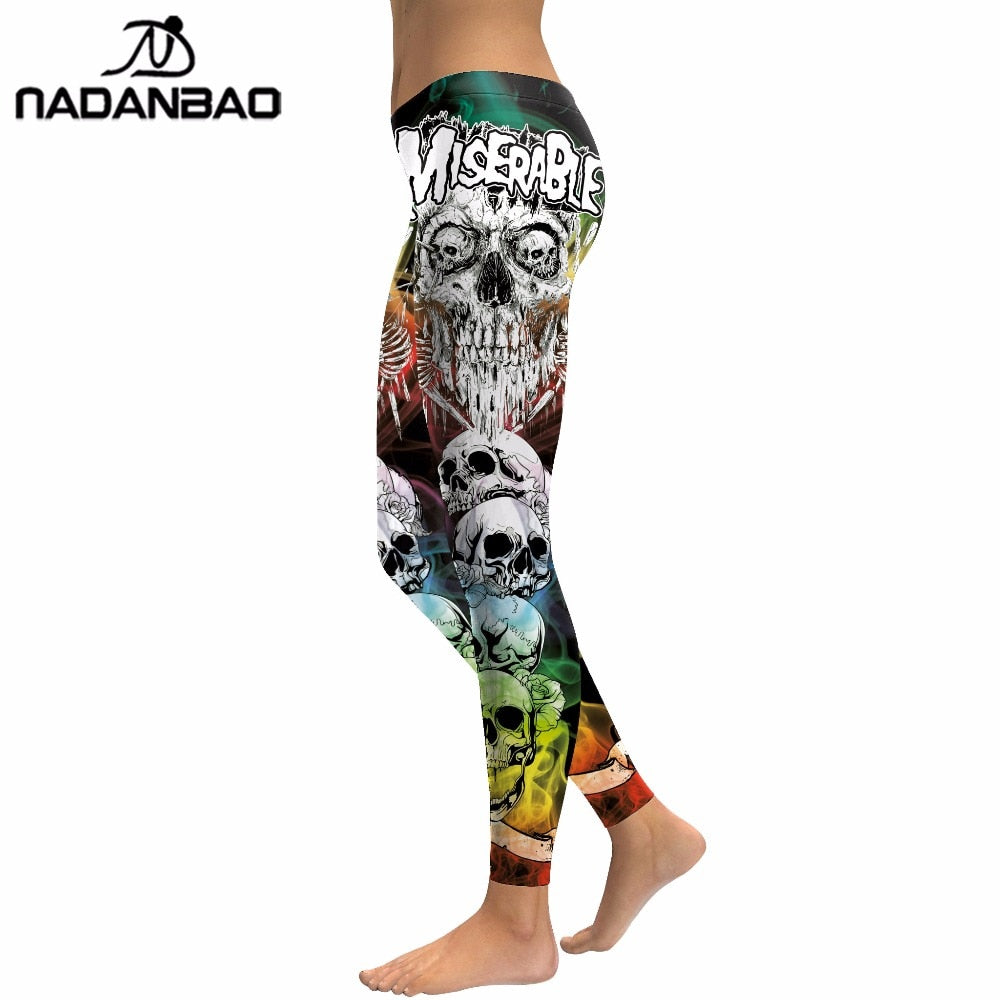 NADANBAO 2019 New Arrival Skull Head Women Leggings Letter Gradient Digital Print Pants Slim Fitness Workout Woman Leggins