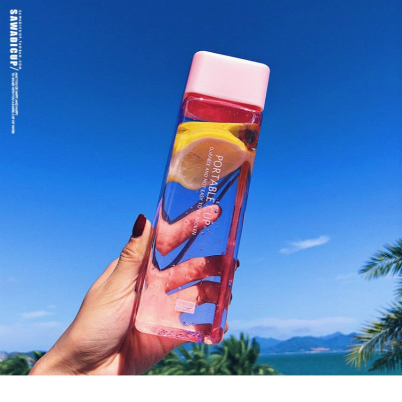 500ML Cute New Square Tea Milk Fruit Water Cup for Water Bottles drink with Rope Transparent Sport Korean style Heat resistant