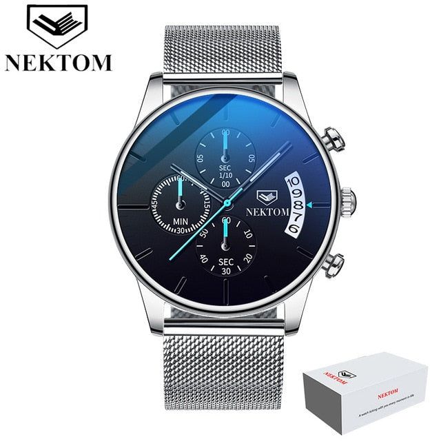 NEKTOM Men Watch Chronograph Sport Mens Watches Top Brand Luxury Waterproof Luminous Steel Quartz Clock Men Relogio Masculino