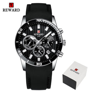REWARD Mens Watches Top Brand Luxury Blue Quartz Watch Chronograph Men Silicone Waterproof Date Sport Wrist Watch Man Male Clock