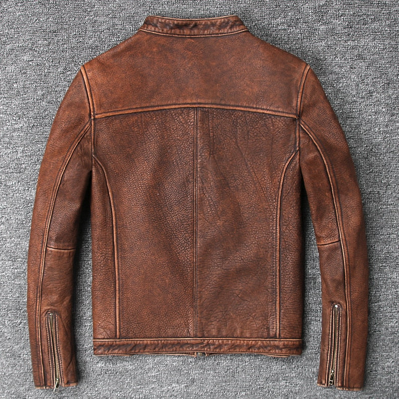 Geniune Leather Jacket Men Vintage Cow Leather Coat Jaqueta Masculina Spring Autumn Plus Size Jaqueta Couro 681 MF110