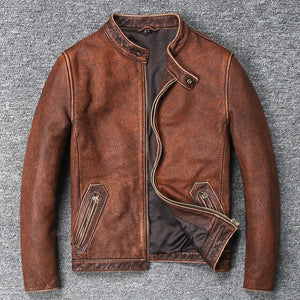 Geniune Leather Jacket Men Vintage Cow Leather Coat Jaqueta Masculina Spring Autumn Plus Size Jaqueta Couro 681 MF110