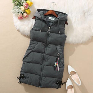 Plus size Women Vest Winter Jacket Pocket Hooded Coat Warm Casual Cotton Padded Vest female Slim Sleeveless Waistcoat