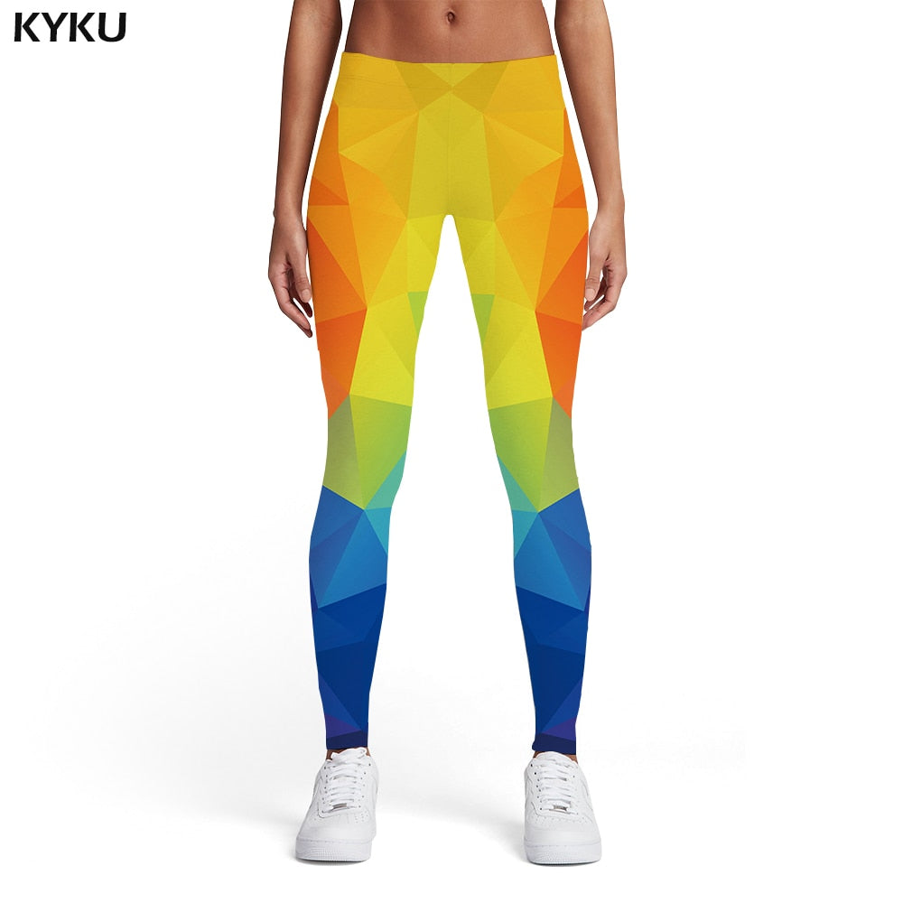 KYKU Geometric Leggings Women Colorful Spandex Vintage Sexy Rainbow Ladies Graphics Trousers Womens Leggings Pants Jeggings